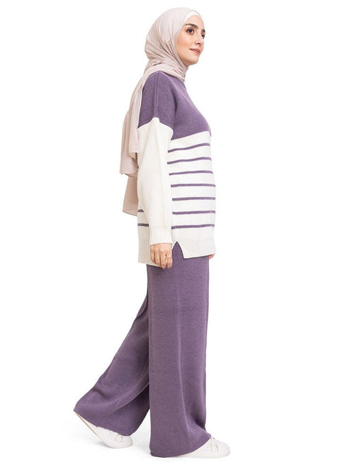 Lavender Striped Knit Suit 3 - Khotwh